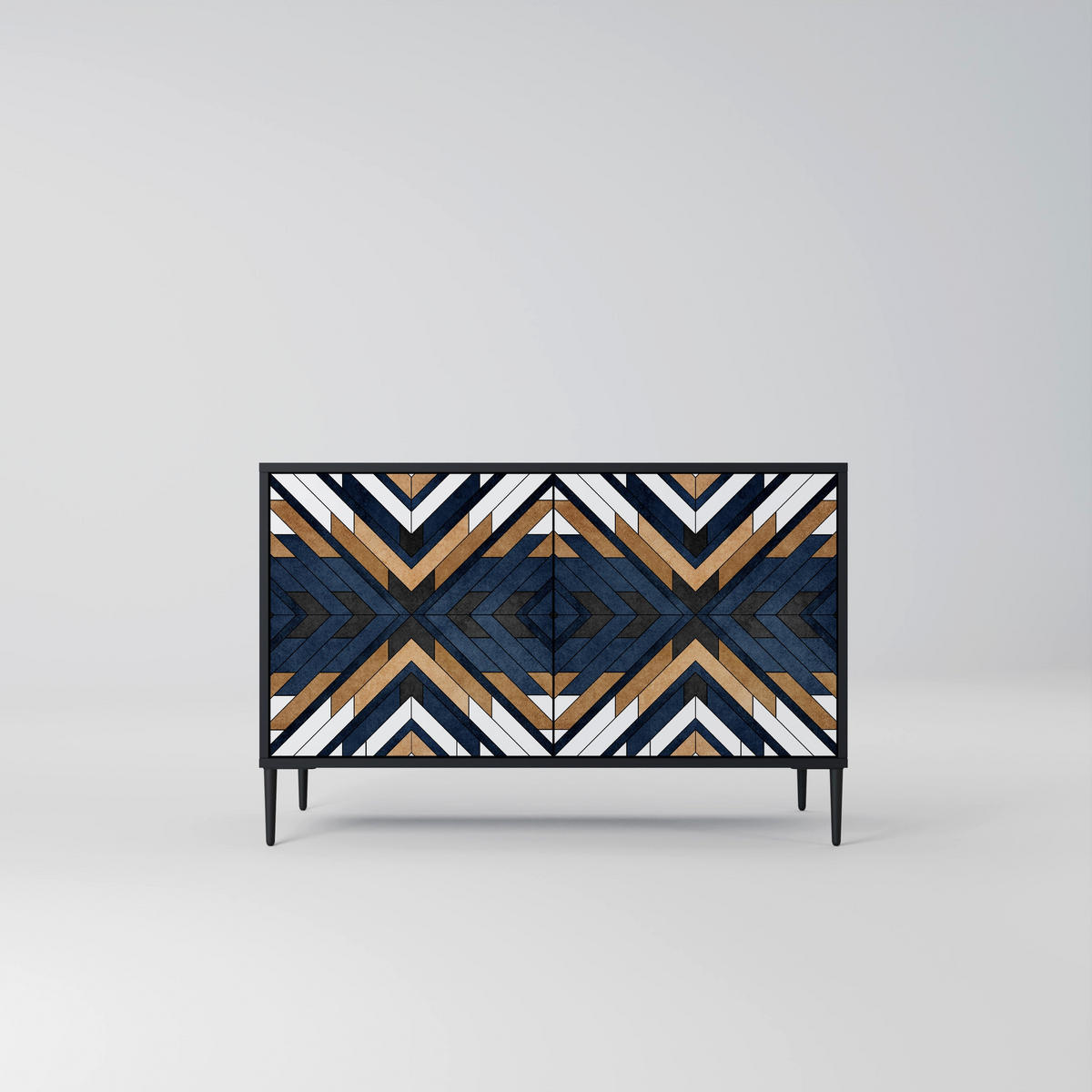 SIDEBOARD ARTFUL GEOMETRY, Eicheneffekt, 111x42x77,5 cm, 2 Türen - Eichefarben/Buchefarben, Holzwerkstoff/Buchenholz (111/77.5/42cm) - SpaceRebels