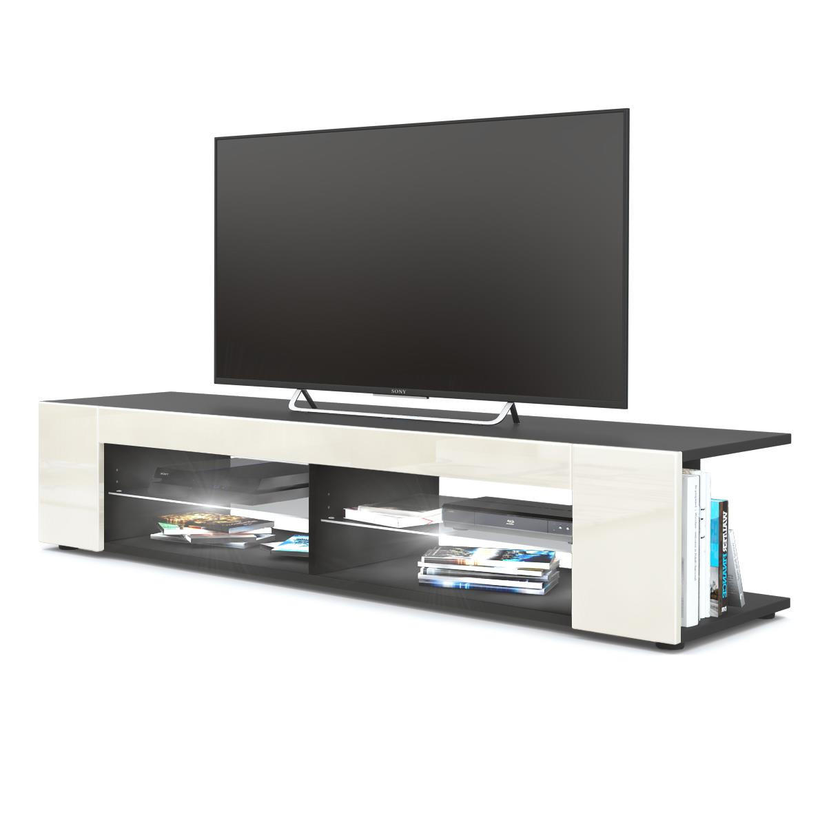 LOWBOARD Movie Front in Creme Hochglanz - Creme, Holzwerkstoff (134.5/30.5/38.5cm) - Vladon