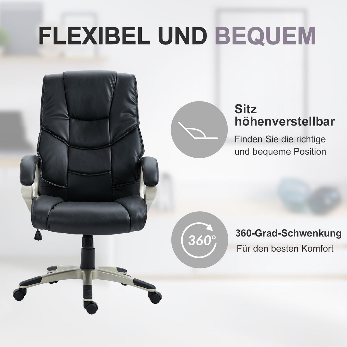 BÜROSTUHL höhenverstellbar 70 x 58 x 114-124 cm Schwarz - Schwarz, Metall (58/124/70cm) - Meubliv