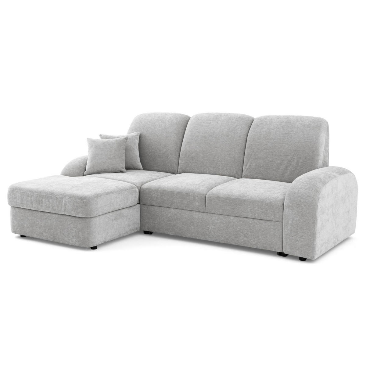 ECKSOFA VIBE S Links mit Schlaffunktion 130x202 Chenille Hellgrau - Hellgrau/Schwarz, Holz/Kunststoff (250/160cm) - Muffo