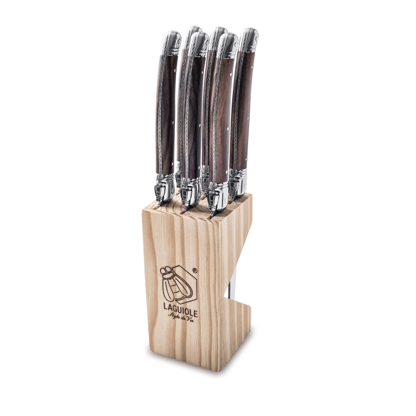 STEAKMESSER-SET 6 PREMIUM LINE, Dark Wood aus Edelstahl, mit Holz-Messerblock Dark Wood - Dunkelbraun, Metall (16cm) - Laguiole Style de Vie