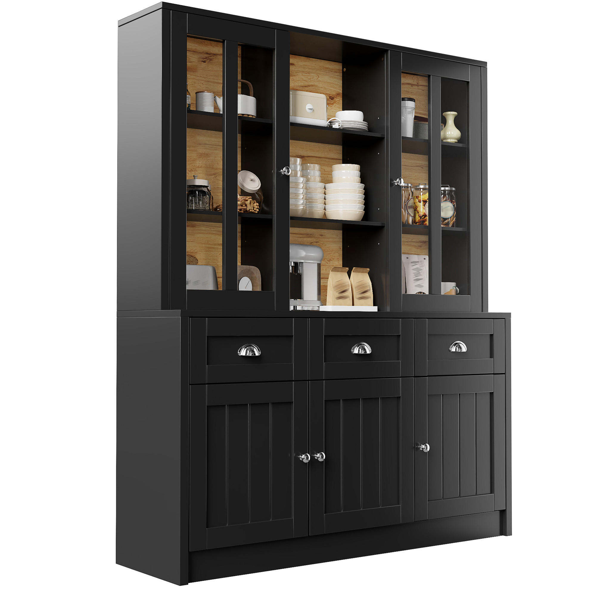 Modfu VYSOKÁ vitrína z MDF a akrylu 140x38,5x175 cm černá s uzavřeným úložným prostorem a ochranou proti převrácení