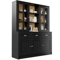 VYSOKÁ vitrína z MDF a akrylu 140x38,5x175 cm černá s uzavřeným úložným prostorem a ochranou proti převrácení - černá, kompozitní dřevo (140/175/38.5cm) - Modfu