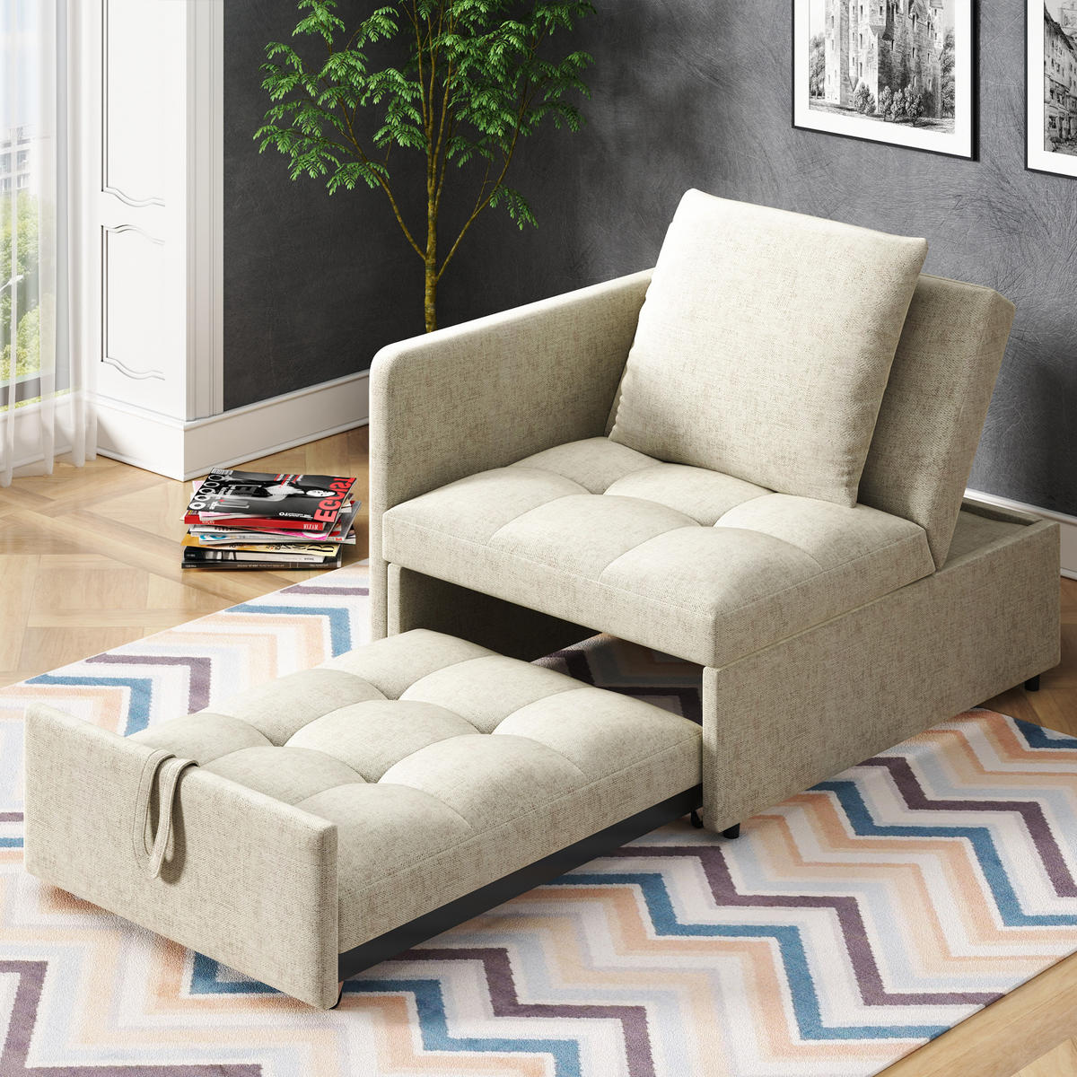 SCHLAFSOFA 177/68/65 cm Beige mit Verstellbare Rückenlehne - Beige, Textil (177/65/68cm) - Oxeza