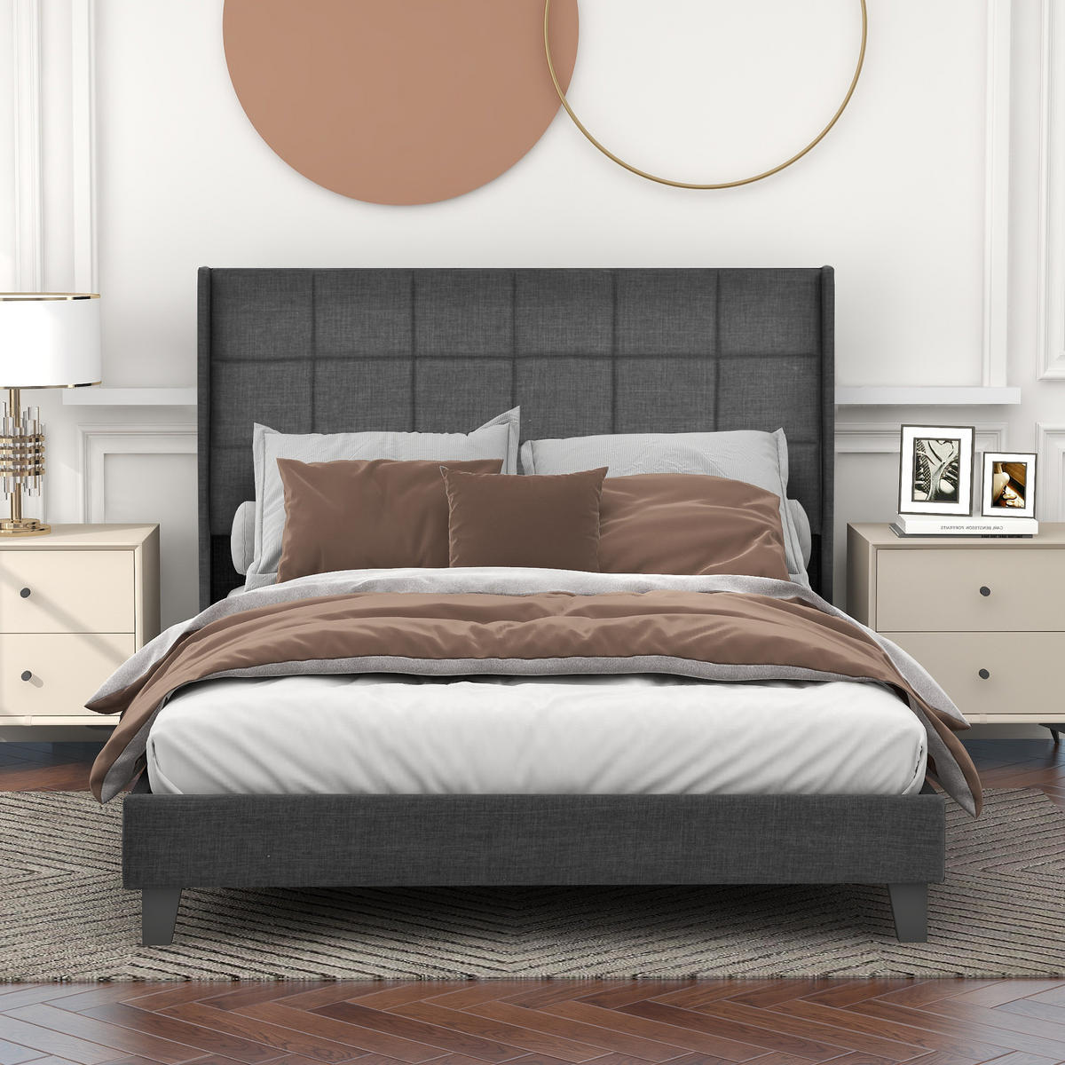 POLSTERBETT 140/200 cm grau mit gepolstertem Kopfteil und Lattenrost - Grau, Textil (140/200cm) - OKWISH