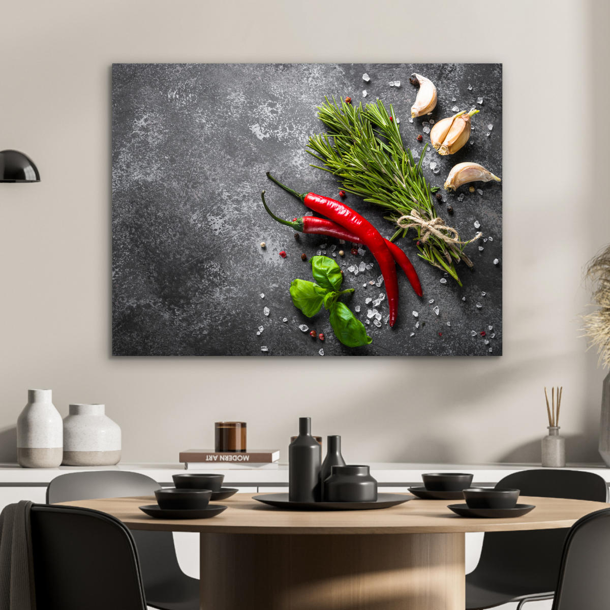 METALLBILD Pfeffer - Kräuter - Gewürze - Beton 80x60 cm - Dunkelgrau, Metall (80/60cm) - MuchoWow