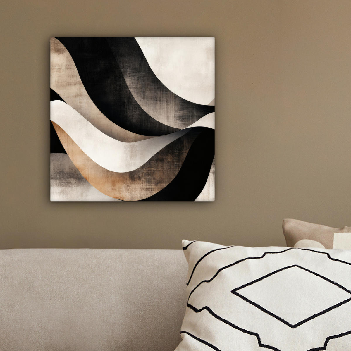 LEINWANDBILD Abstrakt - Wellen - Schwarz - Verwittert 20x20 cm - Trüffeleichefarben, Textil (20/20cm) - MuchoWow