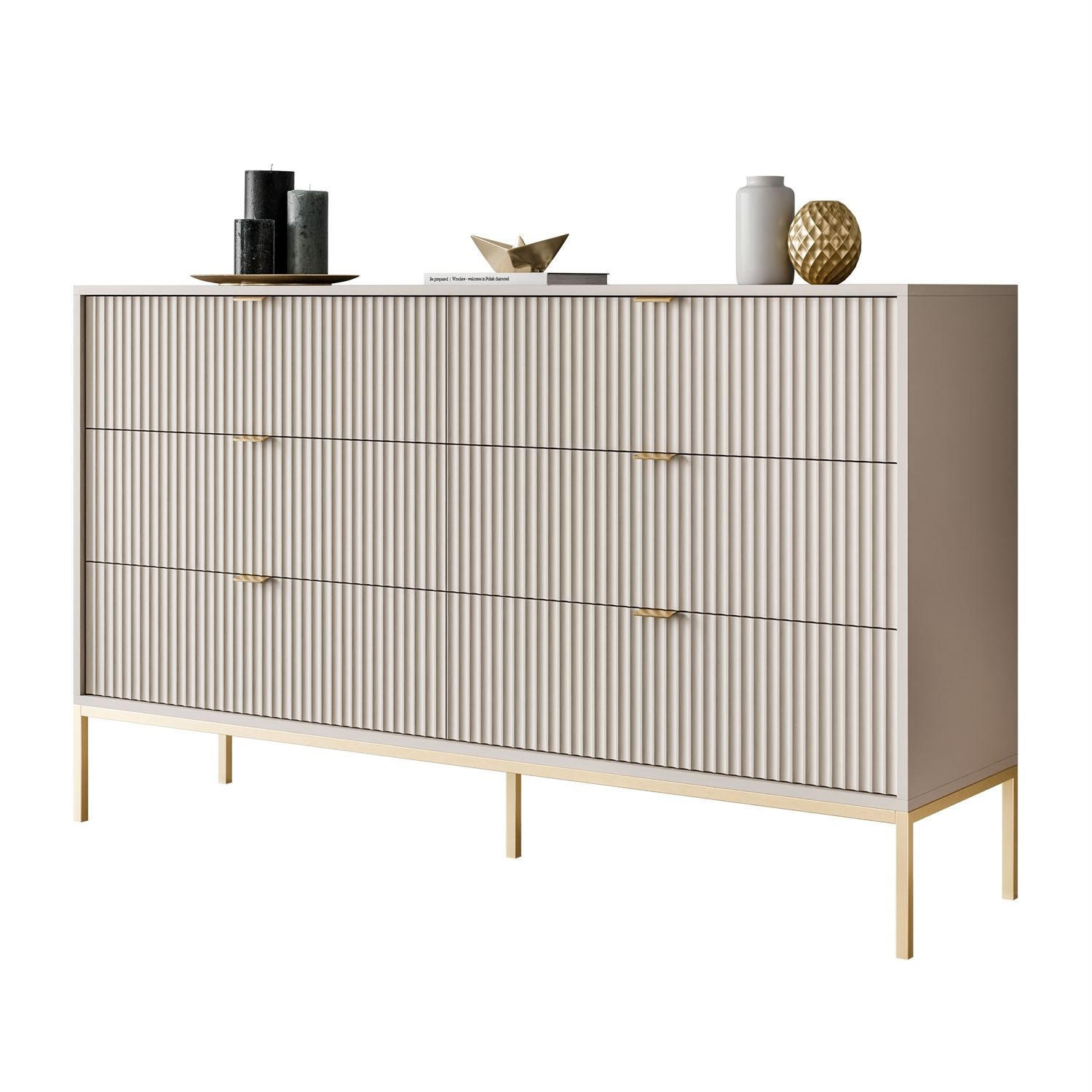 KOMMODE CORTADO GOLD KS154 MIT SCHUBLADEN KASCHMIR - Beige, Holzwerkstoff (154/91/39cm) - Lookway