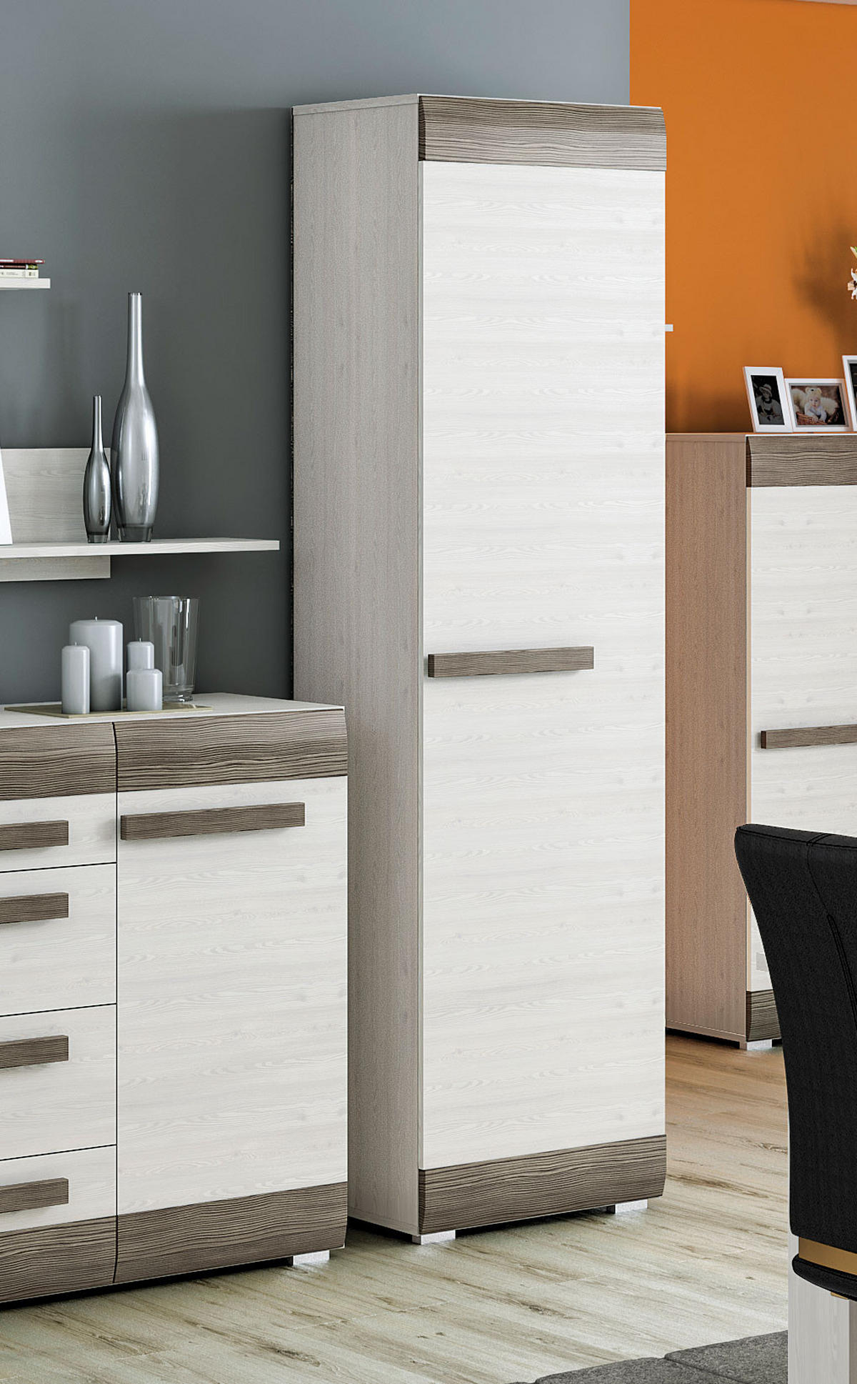STAURAUMSCHRANK Blanco Pinie weiß / grau 55 / 42 / 202cm - Weiß, Holz/Holzwerkstoff (55/202/42cm) - Feldmann-Wohnen