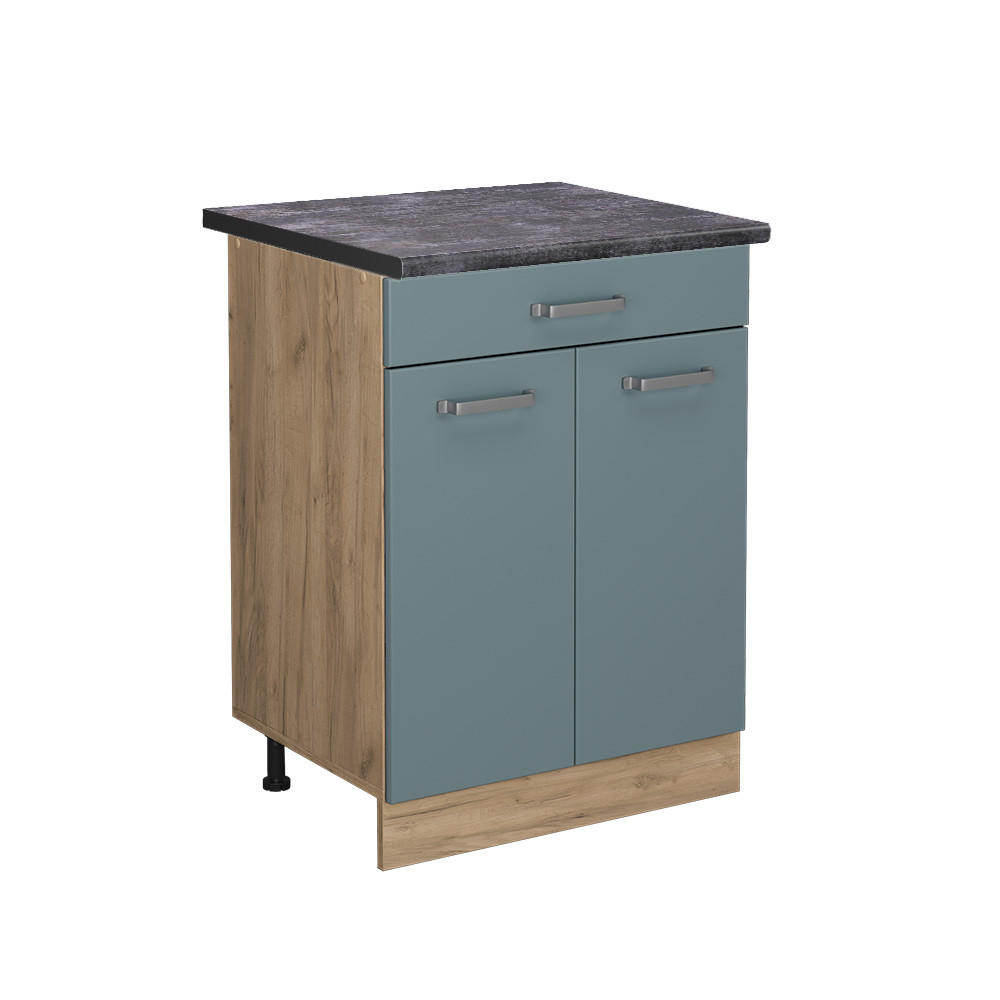 KÜCHENUNTERSCHRANK R-Line Blau-Grau 60 cm mit Schublade, AP Anthrazit - Honigeiche/Eiche Wotan, Holzwerkstoff (60/81.6/60cm) - Vicco