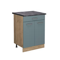 KÜCHENUNTERSCHRANK R-Line Blau-Grau 60 cm mit Schublade, AP Anthrazit - Honigeiche/Eiche Wotan, Holzwerkstoff (60/81.6/60cm) - Vicco