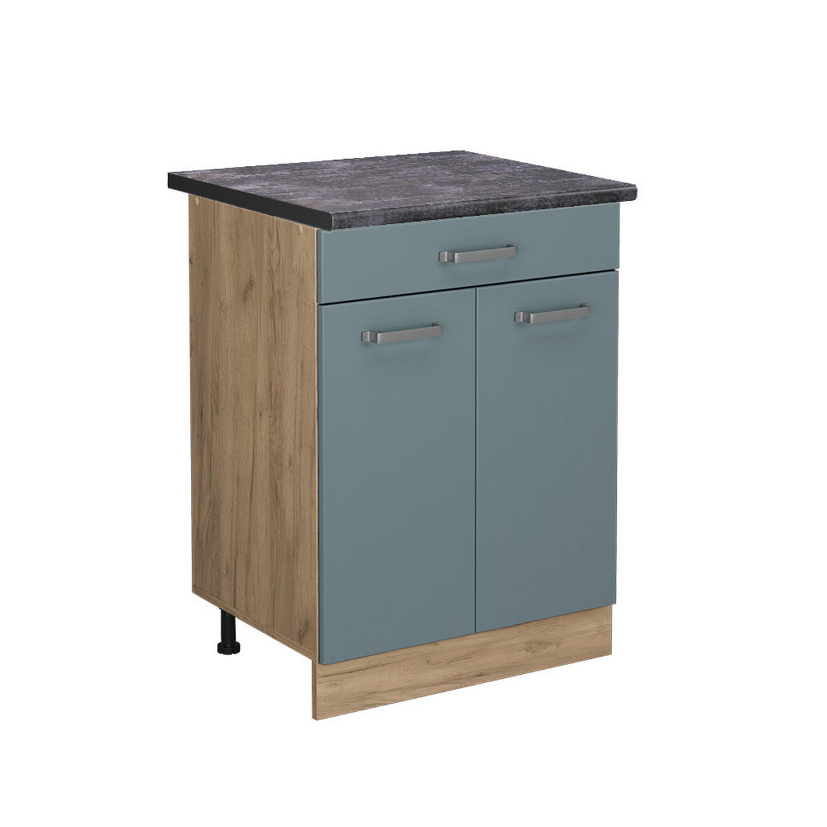 KÜCHENUNTERSCHRANK R-Line Blau-Grau 60 cm mit Schublade, AP Anthrazit - Honigeiche/Eiche Wotan, Holzwerkstoff (60/81.6/60cm) - Vicco