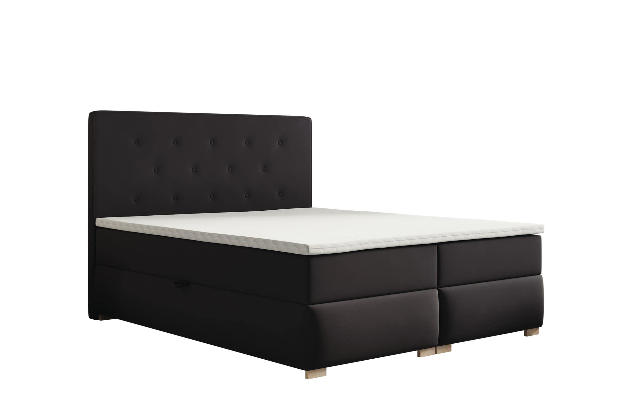 BOXBETT LUPIN, 180 x 200 cm, Double Bed für Schlafzimmer, Elegant Matratze und Bettkasten, Schwarz - Schwarz, Holz/Textil (180/200cm) - Trada