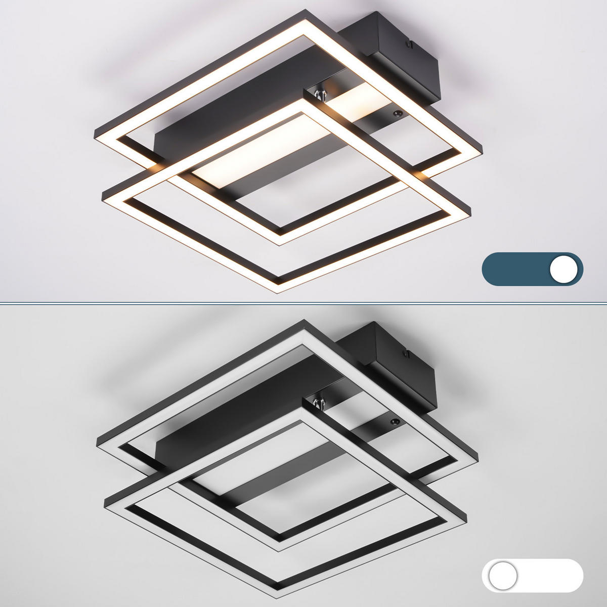 LED-DECKENLEUCHTE Haldrin 37/37/7.5 cm - Schwarz, Metall (37/37/7.5cm) - ZMH