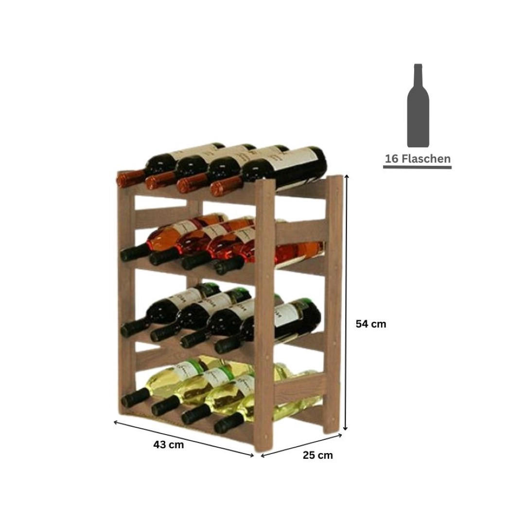 WEINREGAL Pinotwine 54x43x25 cm 16 Flaschen Massives Kiefernholz Braun Geölt - Braun, Holz (43/54/25cm) - PROREGAL