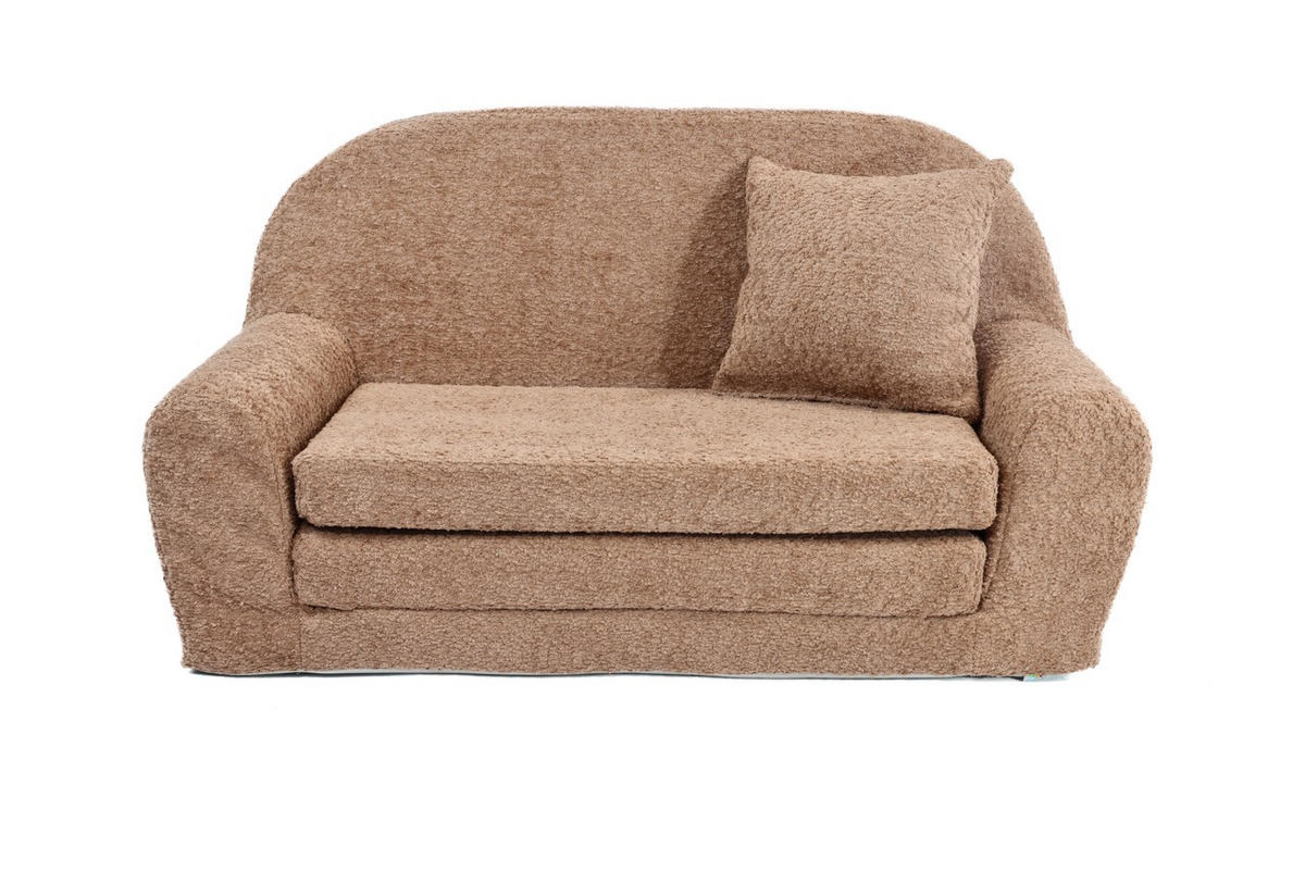 MINI-SOFA David - Ausklappbares Kindersofa aus Teddystoff in Puderbraun - Braun, Textil (78/45/40cm) - Fortisline