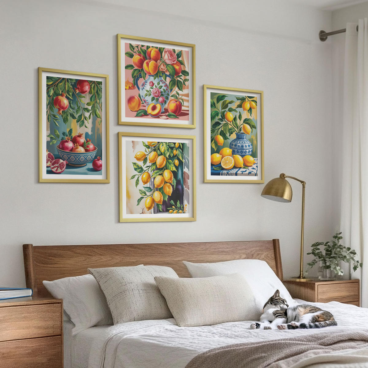 BILDER SET 4er Set - 50x50 cm & 40x60 cm Goldrahmen - Fruchtzusammensetzungen - Goldfarben, Kunststoff (50/50cm) - TULUP
