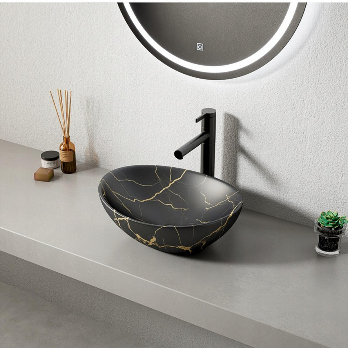 WASCHBECKEN, schwarz 41/34,5/15 cm - Schwarz, Keramik (41/15/34.5cm)