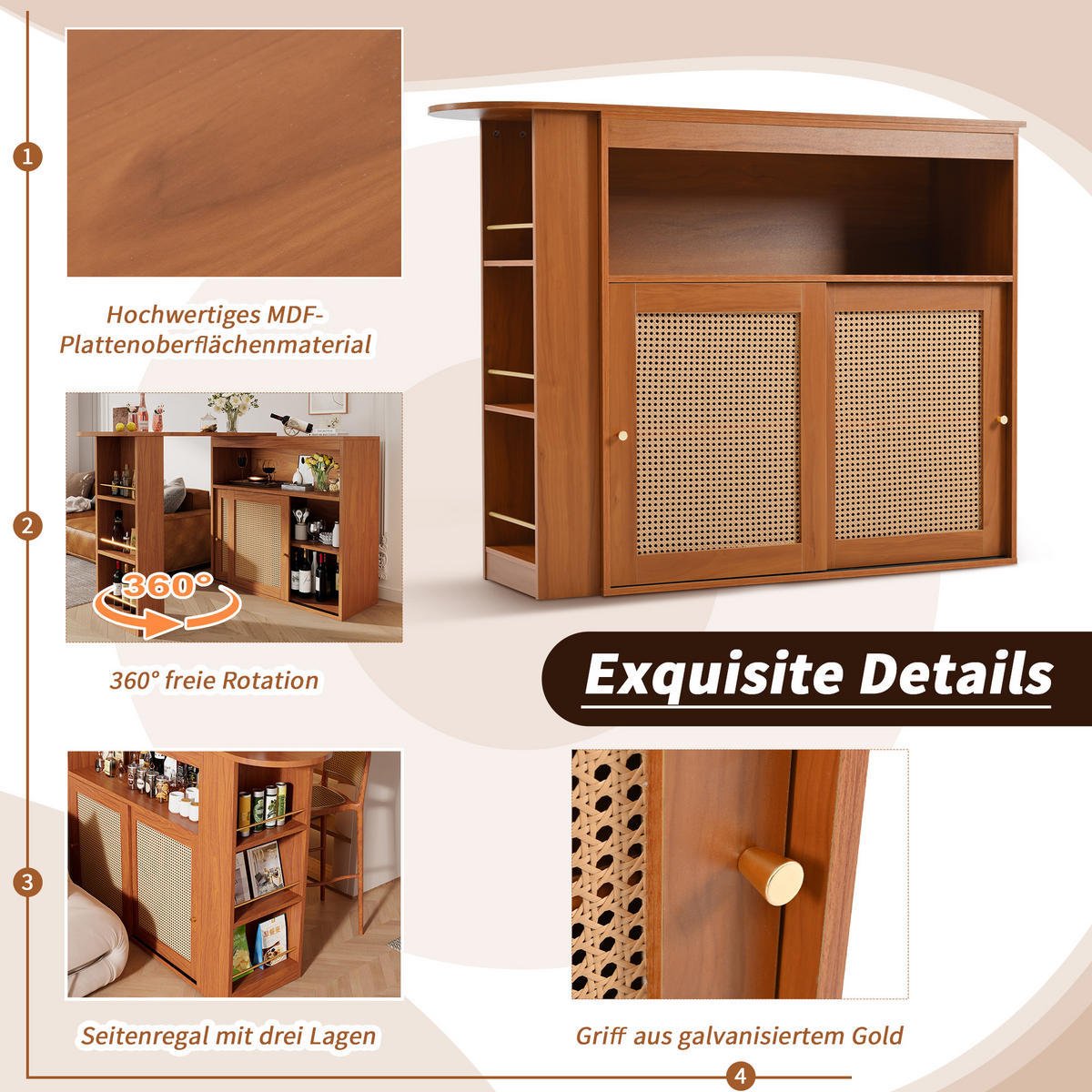 BARTISCH Braun 138-193/39/104 cm - Braun, Holzwerkstoff (39/104/193cm) - Urban Meuble