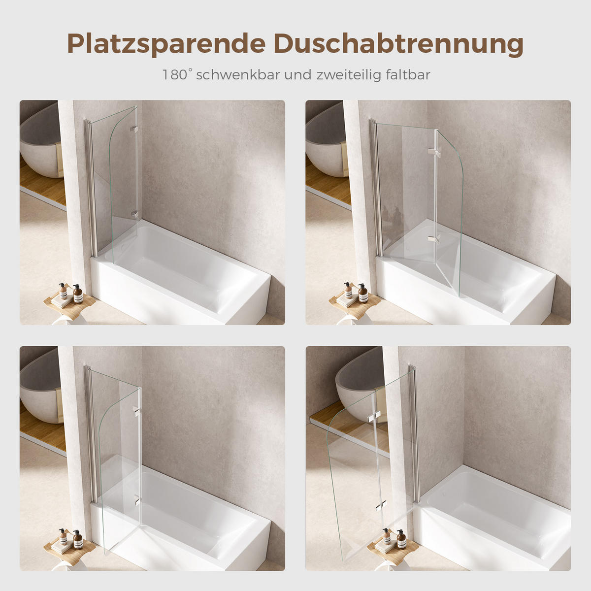 BADEWANNENAUFSATZ 120/140 cm Chrom 2-tlg. faltbar 6 mm mit beidseitiger Nano-Beschichtung - Chromfarben, Glas (120/140cm) - S'AFIELINA