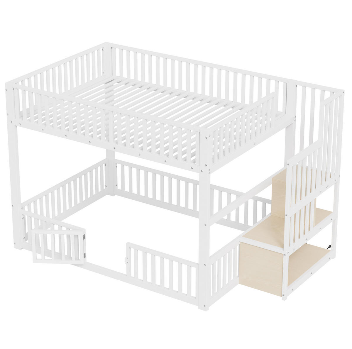ETAGENBETT 140/200 cm weiß aus Metall und MDF mit LED - Weiß, Holzwerkstoff (140/200cm) - OKWISH