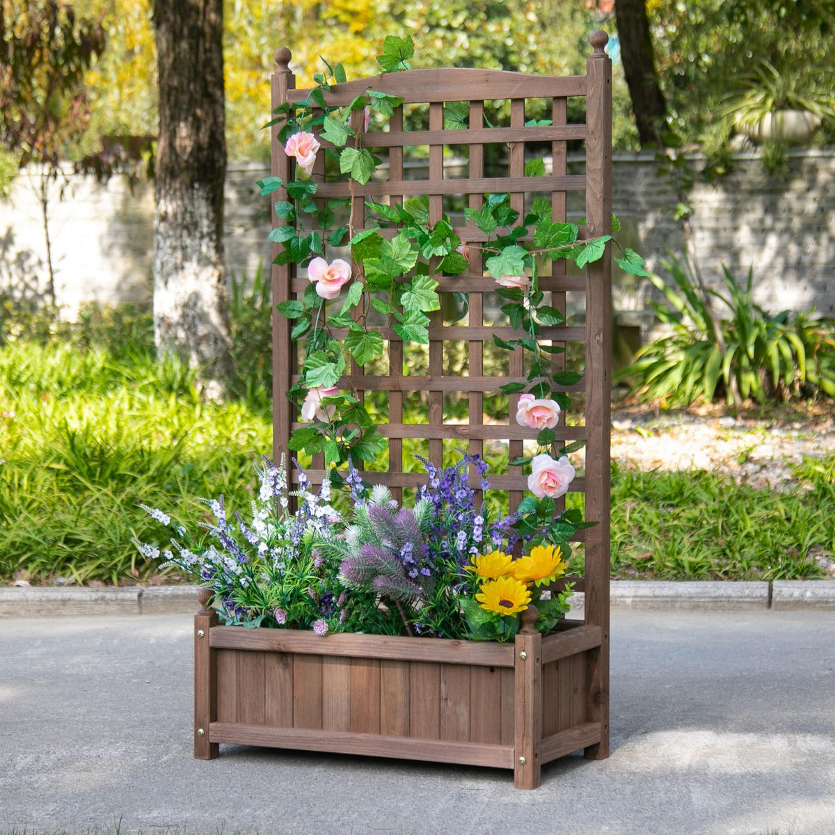 PFLANZKASTEN Blumenständer Rankkasten, mit Leckage-Löcher, Tannenholz, Dunkelbraun - Dunkelbraun, Holz (28/120/64cm) - Outsunny