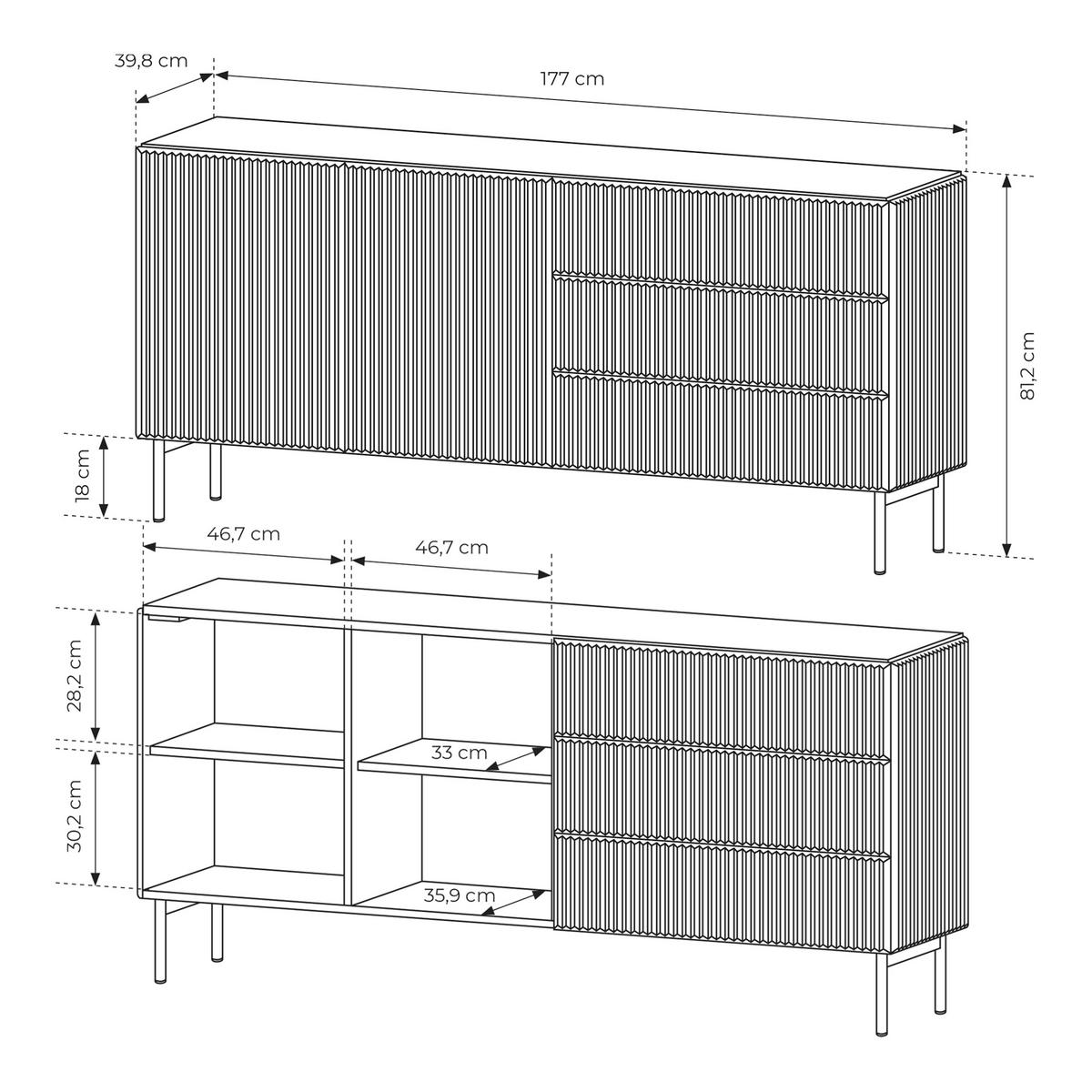 SIDEBOARD TRATTO 177/81,2/39,8cm mit 3 Schubladen 2 Türen Kaschmir - Kaschmir, Holzwerkstoff (177/81.2/39.8cm) - MASSENO