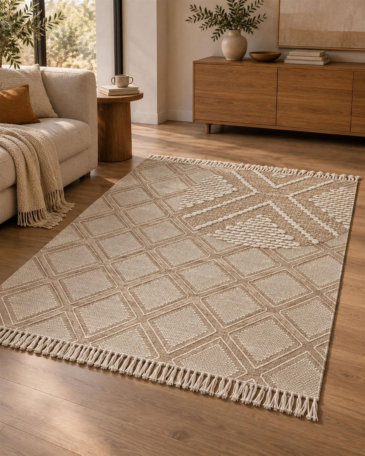 KORTLUGGAD MATTA Kacem 230/160 cm - Beige, Textil (160/230cm) - Beliani