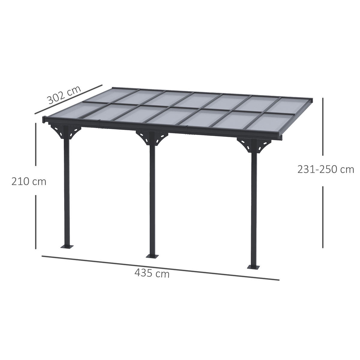 PERGOLA Pavillon Aluminium Grau - Grau, Metall (302/250/435cm) - Outsunny