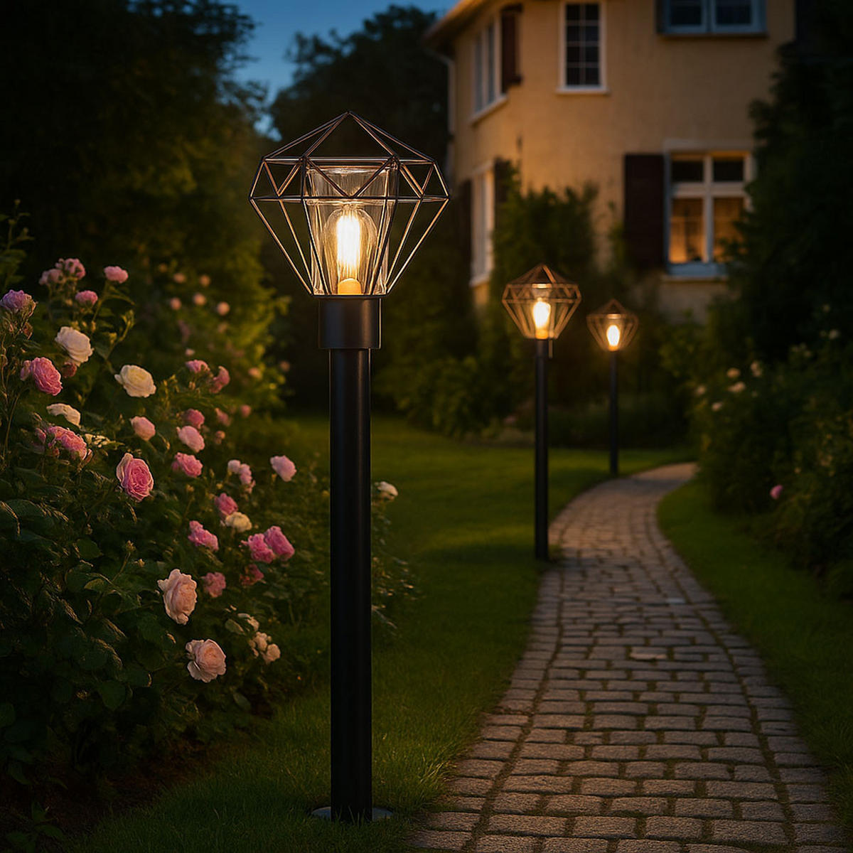 LED STEHLEUCHTE Gitter Edelstahl Schwarz - Schwarz, Metall (22.5/25.5/100cm) - Globo Lighting