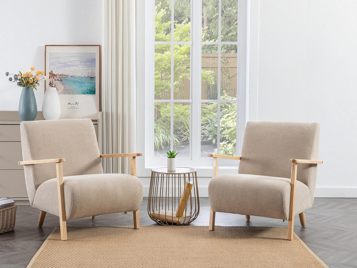 SESSEL - Stoff & Holz - Beige - JULOMO - Beige, Textil (70/81/82cm) - Vente-Unique