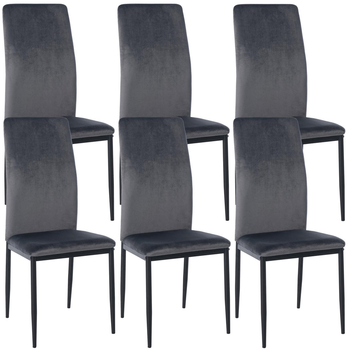 STUHL 6er Set Samt grau - Grau, Textil/Metall (41.5/99/40cm) - CLP