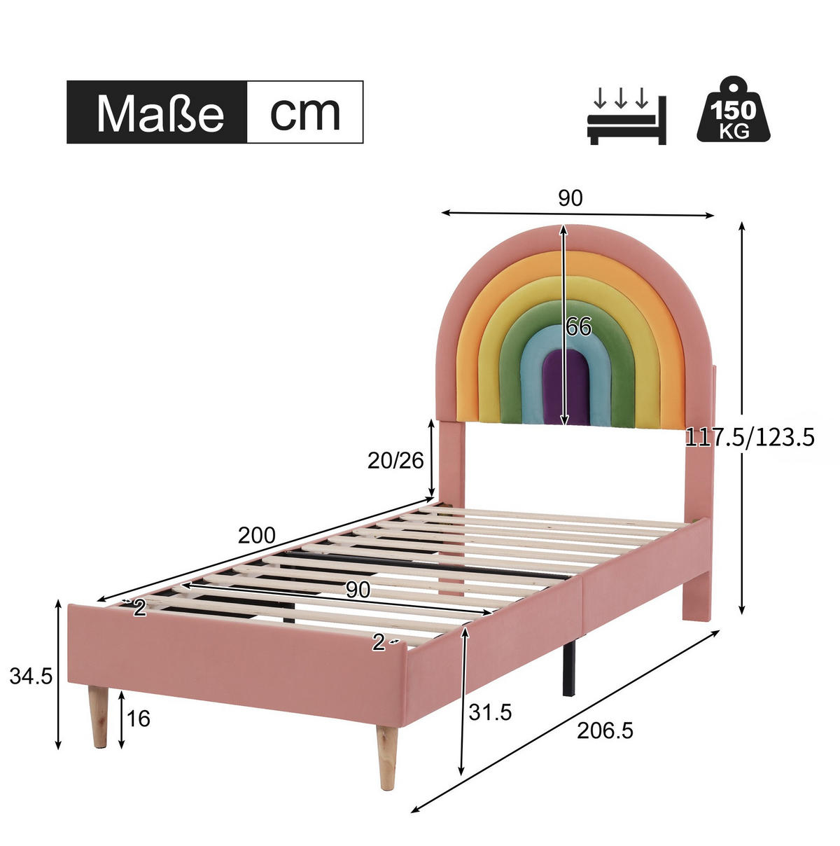 POLSTERBETT 90/200 cm Pink aus Samt mit höhenverstellbarem Kopfteil - Rosa, Textil (90/200cm) - OKMYHOME