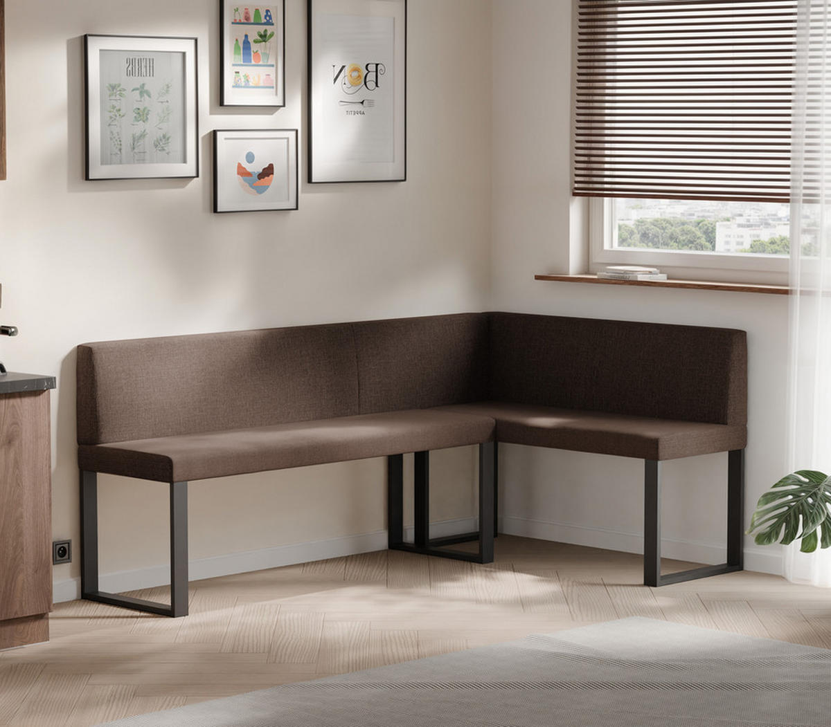 ECKBANK rechts SANA U Webstoff glatt, 142/196 cm Braun - Braun, Textil/Metall (142/196cm) - Idohome