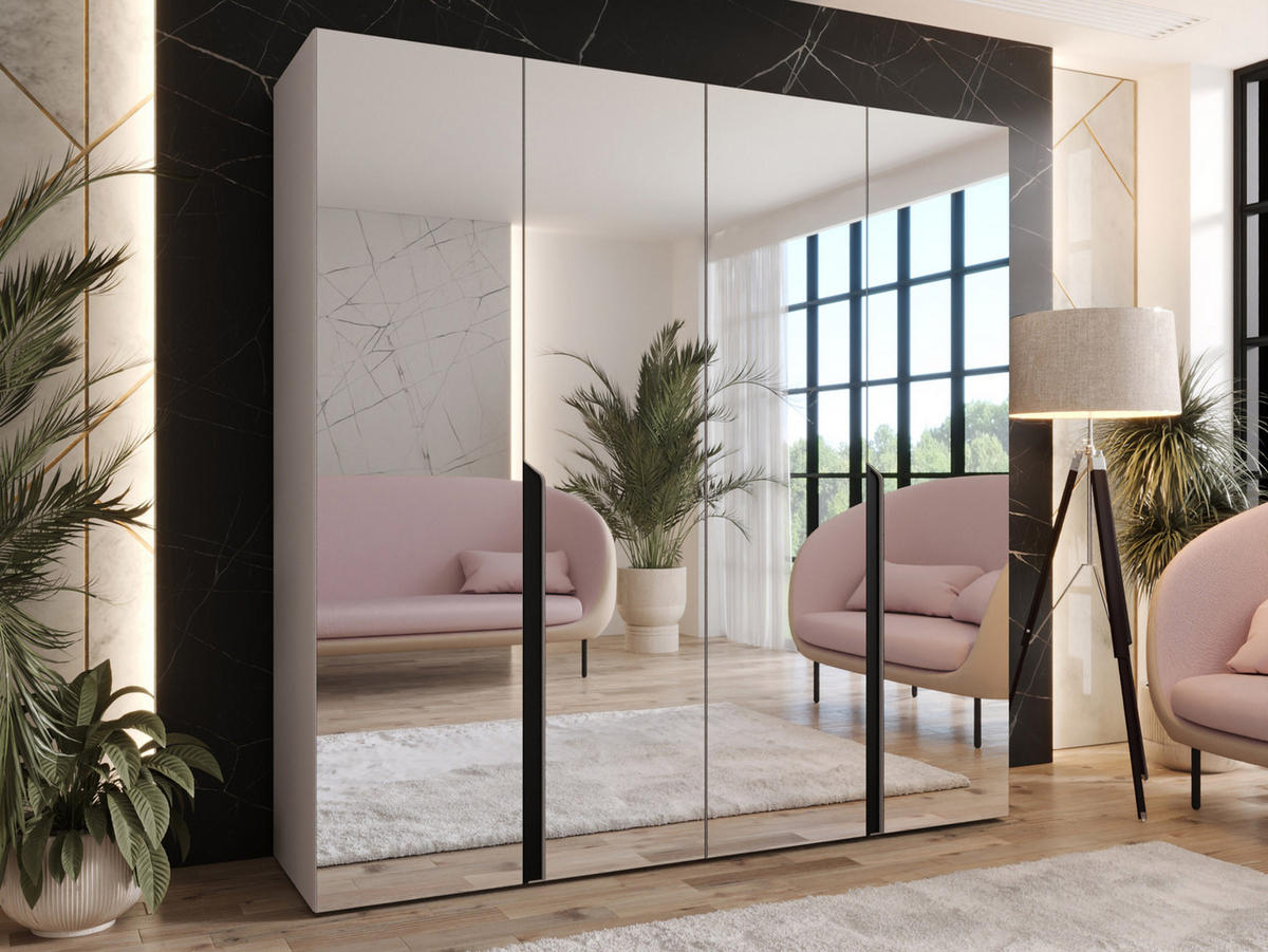 DREHTÜRENSCHRANK Mila III 200 - Kaschmir/Schwarz, Holzwerkstoff/Kunststoff (200/202/52cm) - MIRJAN24