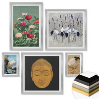 WANDBILDER 5er Set - 50x50 cm & 20x30 cm & 40x60 cm Silberner Rahmen - Abstrakte Berge und Blumen Inspiration - Silberfarben, Kunststoff (40/60cm) - ArtPrintCave