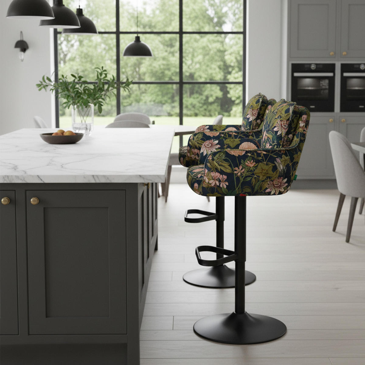 BARHOCKER Nova 2er-Set - Multicolor/Schwarz, Textil/Metall (55/100/58cm) - DUBI Möbel