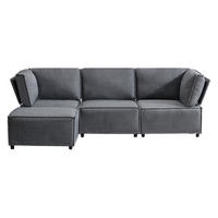 ECKSOFA 238/154/75 cm Dunkelgrau Leinen mit 1 Fußhocker - Dunkelgrau, Textil (238/154cm) - Oxeza