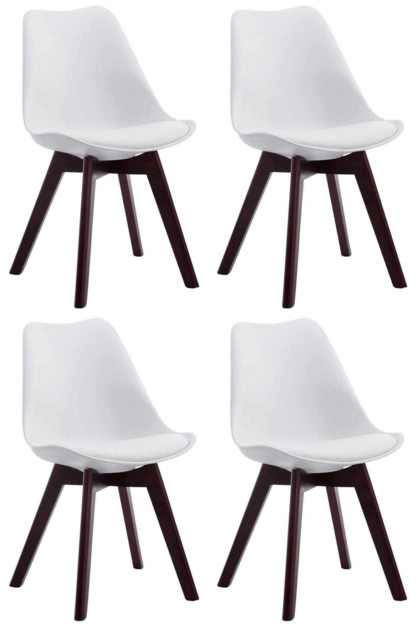 STUHL 4er Set Lederlook weiß - Walnussfarben/Weiß, Holz/Textil (48/84/55cm) - CLP