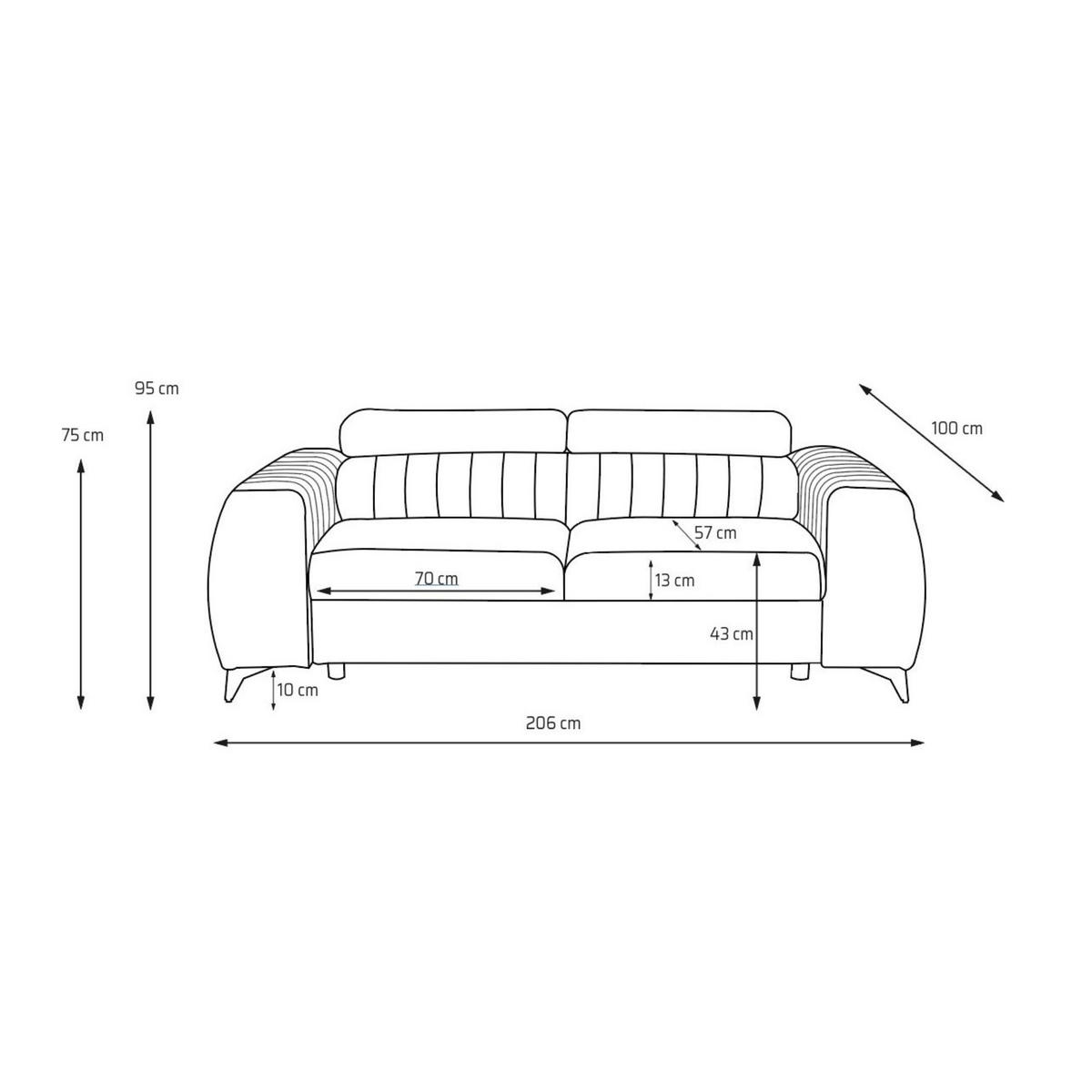 2-SITZER-SOFA PIERO 206 cm Velours Hellgrau - Hellgrau/Schwarz, Holz/Textil (206/95/100cm) - Muffo