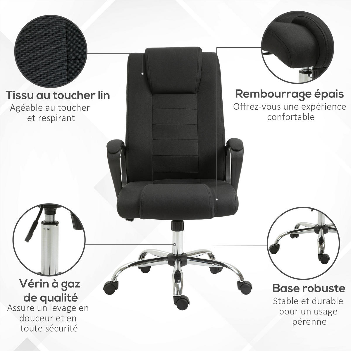 CHEFSESSEL DE-11643 ergonomisch höhenverstellbar 360° drehbar Schwarz - Schwarz, Textil (76/119/62cm) - ComfortXL