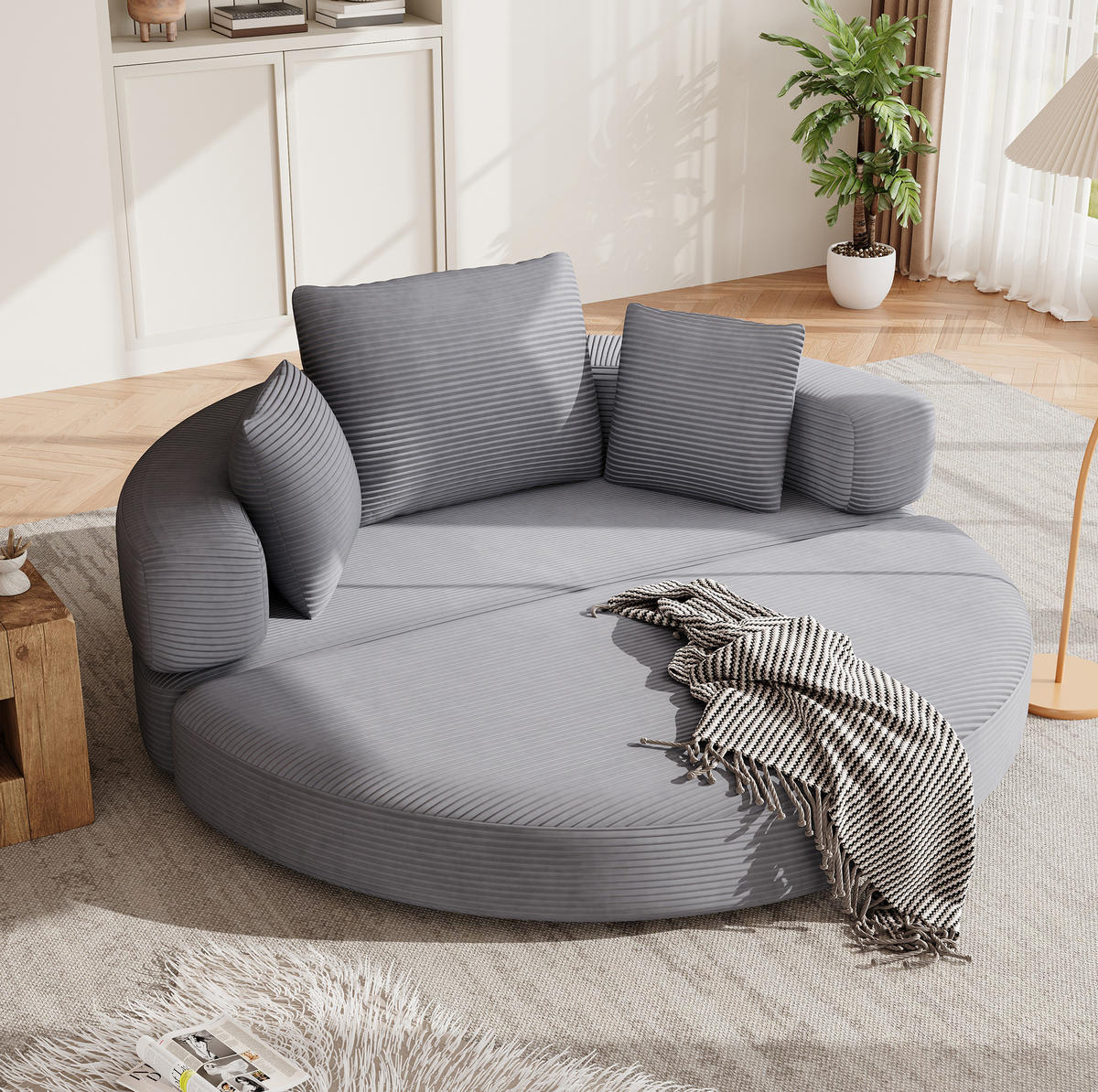 SOFABETT 2-in-1 klappbar 173x176 cm Cord Gray - Grau, Kunststoff (176/40/173cm) - Meubliv