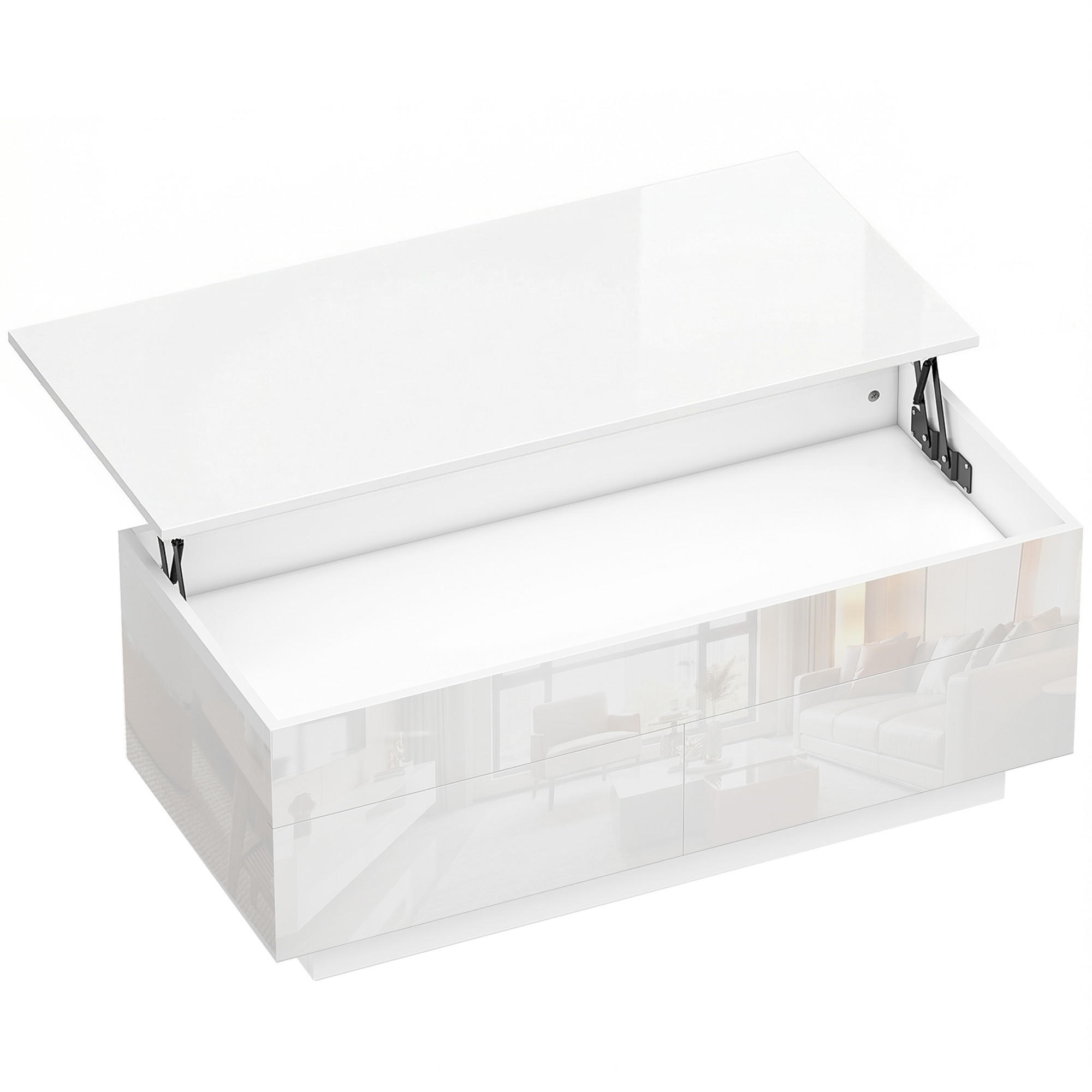 COUCHTISCH höhenverstellbar Spanplatte Hochglanzweiß - Weiß Hochglanz, Holzwerkstoff (102/48/54.5cm) - HOMCOM