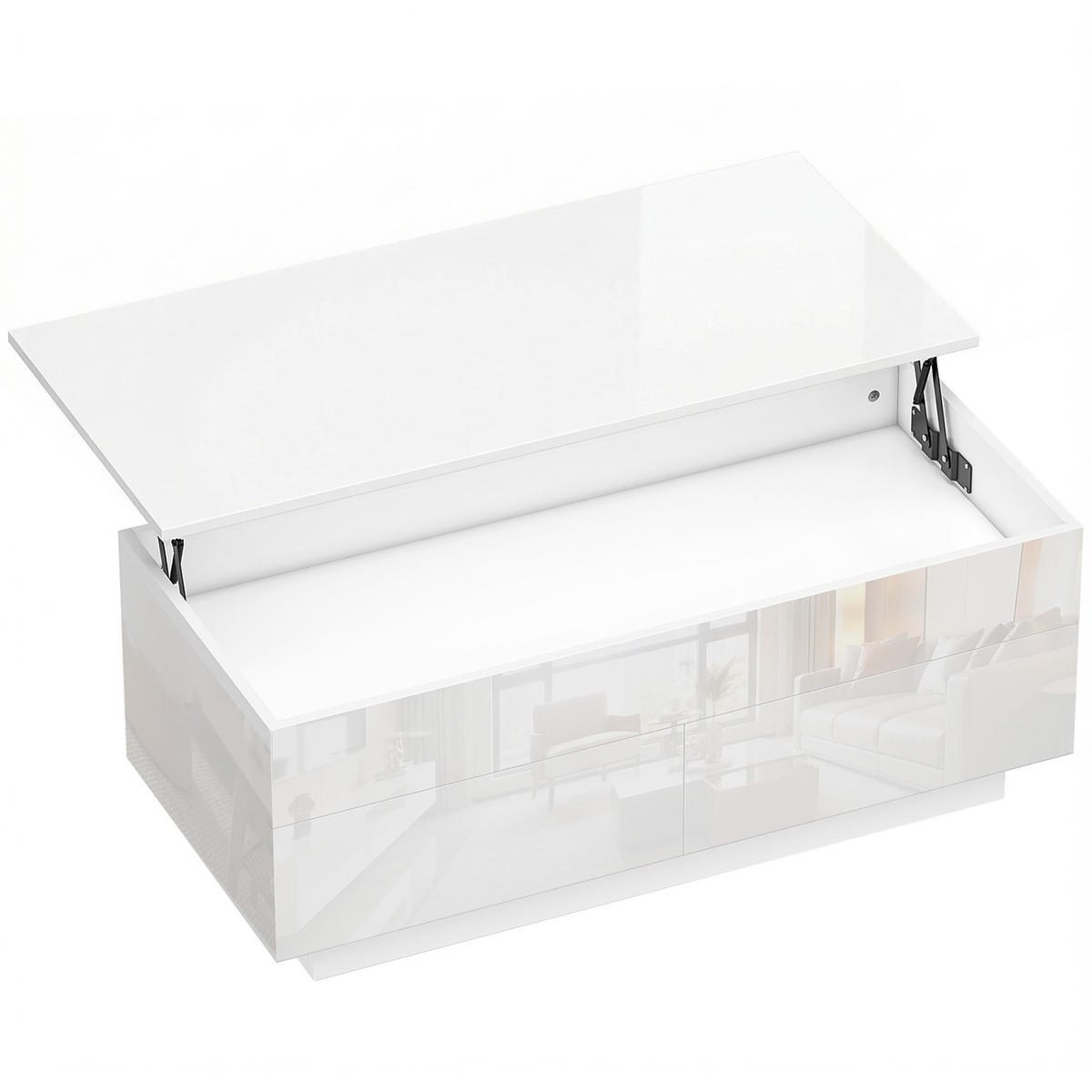 COUCHTISCH höhenverstellbar Spanplatte Hochglanzweiß - Weiß Hochglanz, Holzwerkstoff (102/48/54.5cm) - HOMCOM