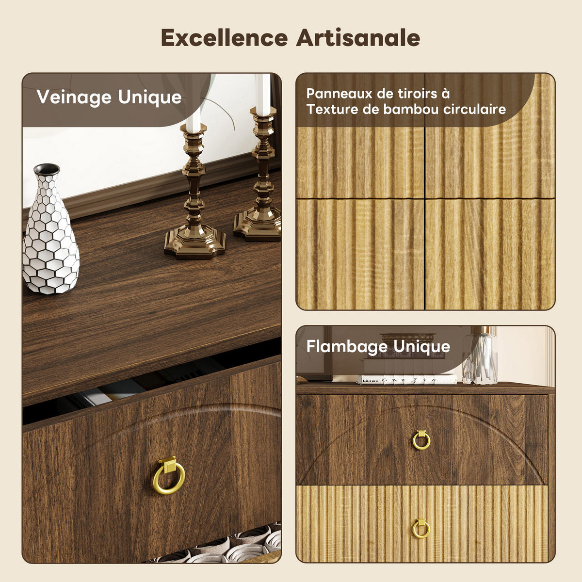 SIDEBOARD 120cm in Dunkelbraun & Natur mit 6 Schubladen - Eichefarben, Holzwerkstoff (120/81/40cm) - Urban Meuble