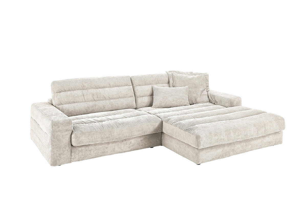 ECKSOFA LANA SOFA Cremeweiß Cord - Creme/Schwarz, Textil (296/205cm) - KAWOLA