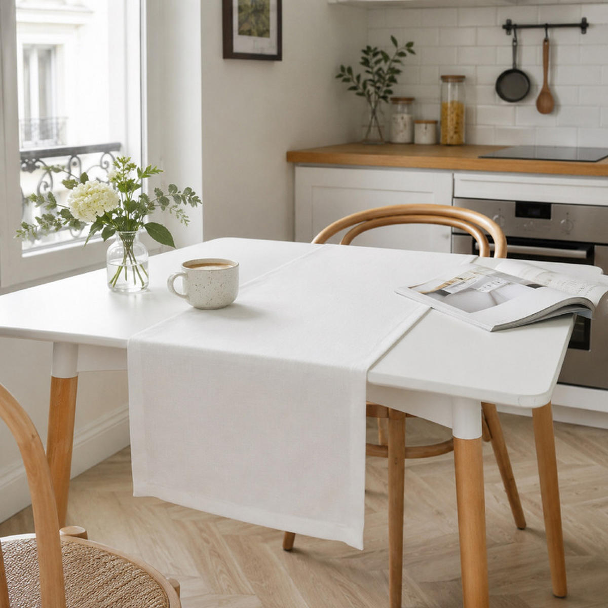TISCHLÄUFER Weiß 30×140cm Leinenoptik, wasserabweisend & waschbar, elegante Tischdeko für Esstisch - Weiß, Textil (30/140cm) - SHOPENTRA