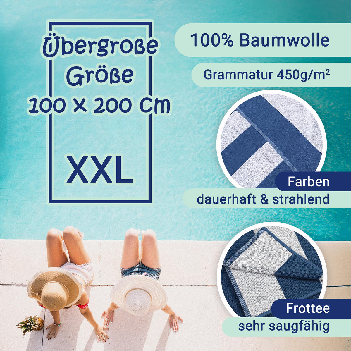 STRANDTUCH, 100x200 cm, 100% Baumwolle, Blau - Dunkelblau, Textil (100/200cm) - Zollner