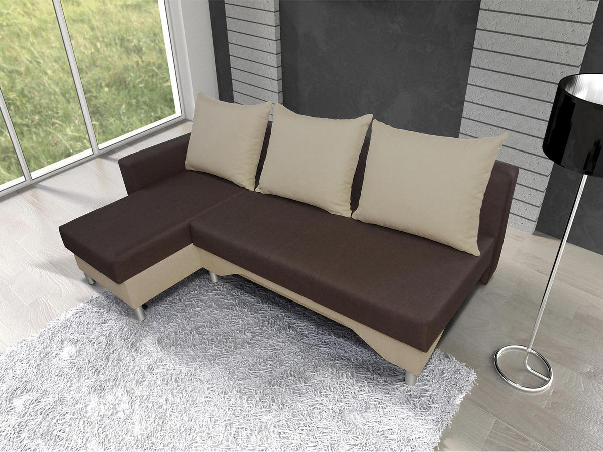 ECKSOFA Tom, Seite: Links - Beige/Braun, Holz/Kunststoff (215/133cm) - MIRJAN24