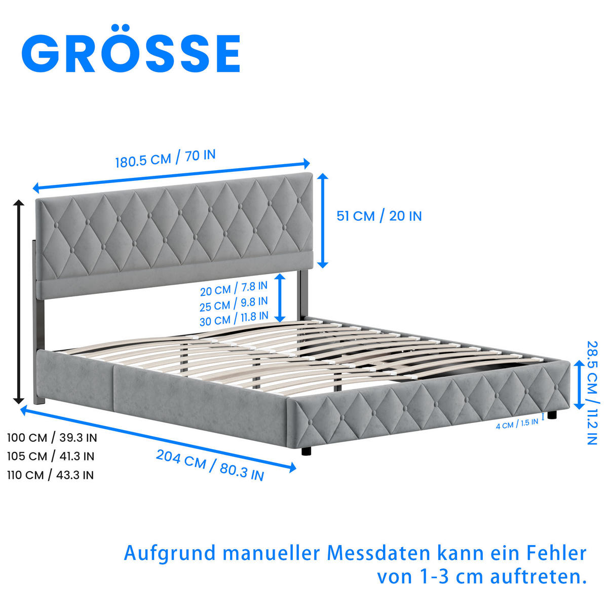 POLSTERBETT 180/200 cm mit Bettkasten in Grau aus Samtstoff Bettgestell mit Metallrahmen, ohne Matratze - Grau, Holzwerkstoff/Textil (180/200cm) - STILVORA